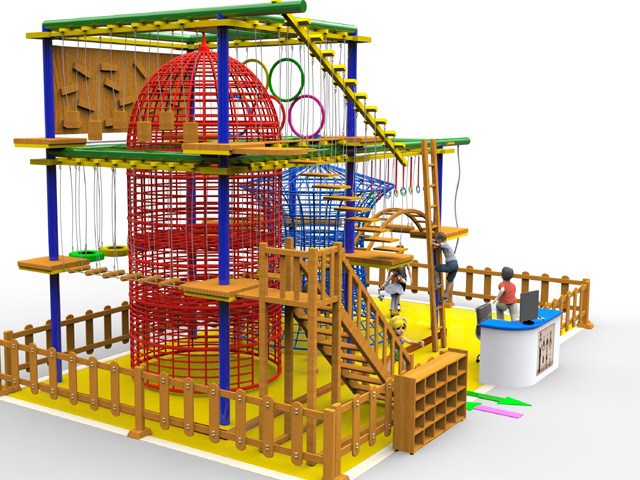 Commercial Indoors - Adventure Ropes Courses - Wooden Indoor Obstacle Ropes  Course Play Frame - Happy Zone Recreation Ltd.